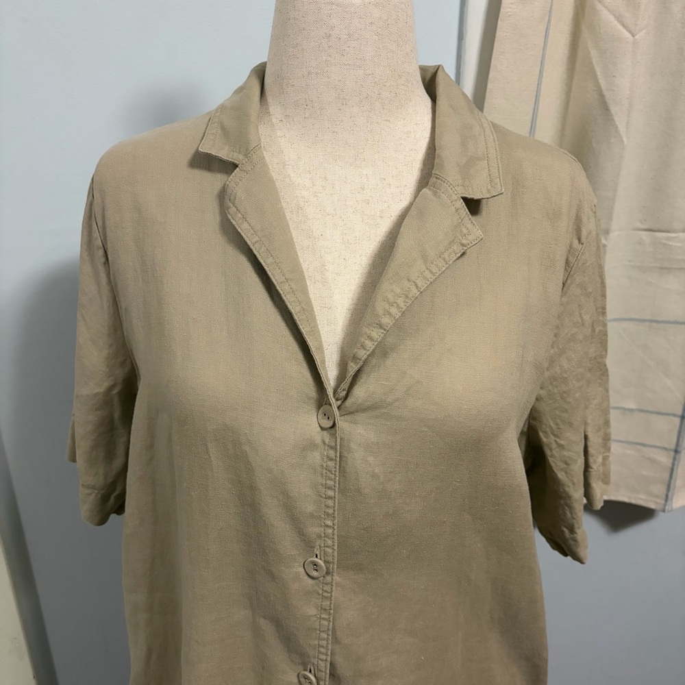 Everlane Linen Button Down Collared Neutral Dress - Picture 3 of 8